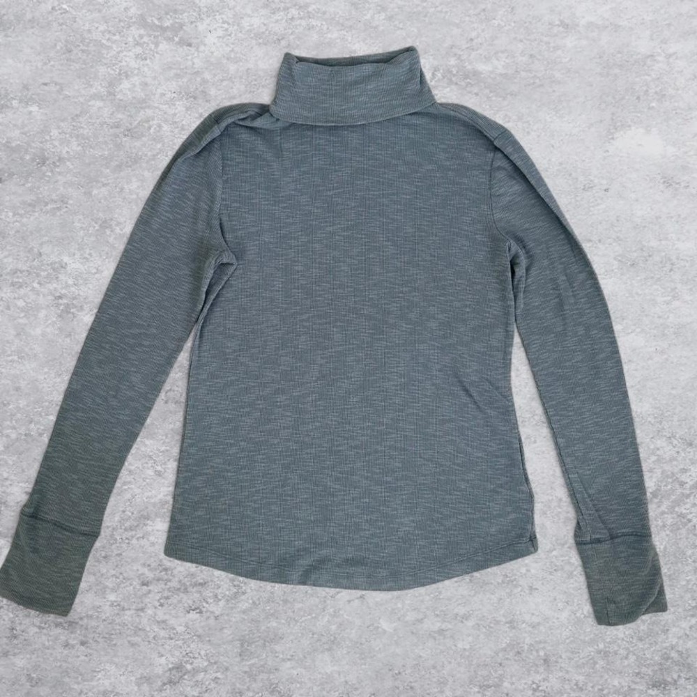 Gap Womens Ribbed Turtleneck Top Blue Gray Long Sleeve Tall Size M